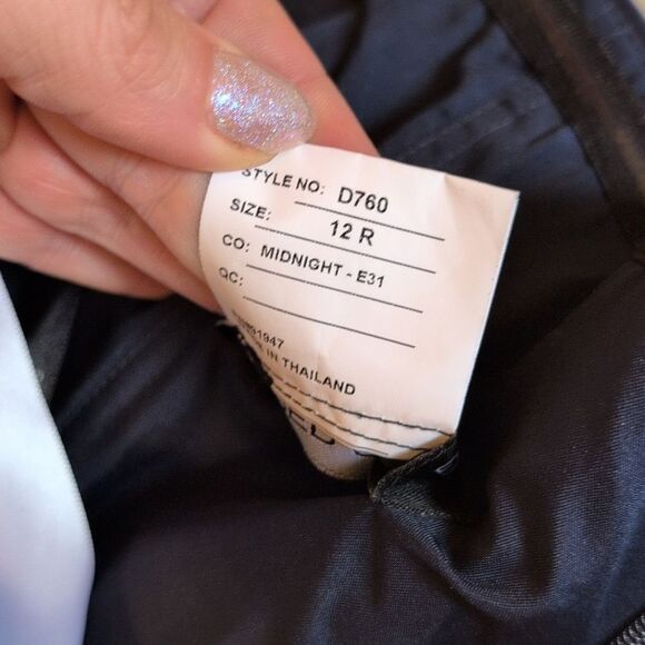 NWT Alfred Sung Off-The-shoulder Cuff Trumpet  Gown Slit Midnight Navy Blue 12 - Picture 7 of 13